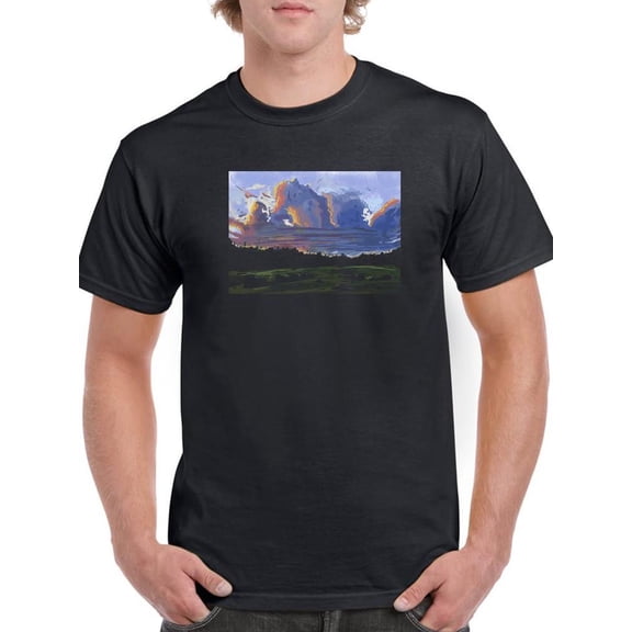 Nimbus Clouds Over Grassland T-Shirt Men -Ali Ghanaat Designs, Male XX-Large