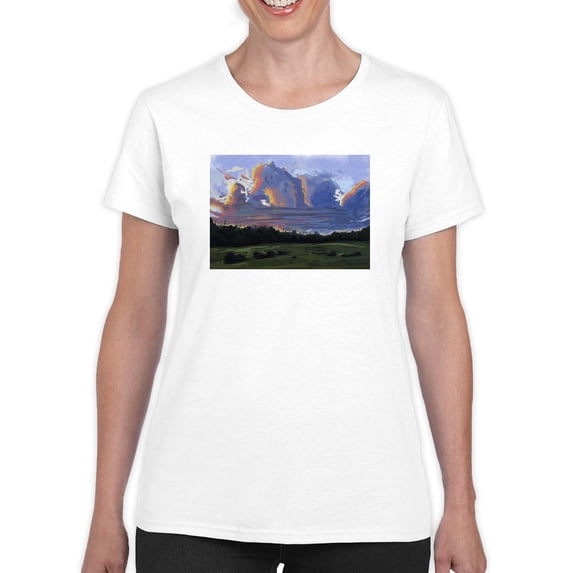 Nimbus Clouds Over Grassland T-Shirt Women -Ali Ghanaat Designs, Female 4X-Large