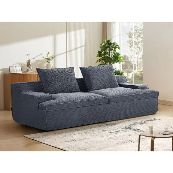 Nimbus Oversized Foam 4-Seater Couch for Living Area, With Soft Corduroy Upholstery, Wide Armrests, Ergonomic Compressed Sofa in a Box, No Assembly, 90 Inch Wide, Grey