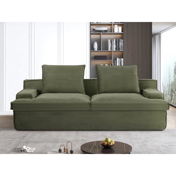 Nimbus Oversized Full Foam 4 Seater Couch for Living Room Upholstered in Soft Corduroy Fabric, Wide Armrests, Ergonomic Compressed Sofa in a Box, No Assembly, 90 Inch Wide, Green81792