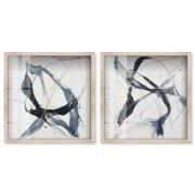 Nimbus Trace Set Shadowbox Print Blue Livingroom Art Set by Art Remedy, Blonde Frame, 16 x 16