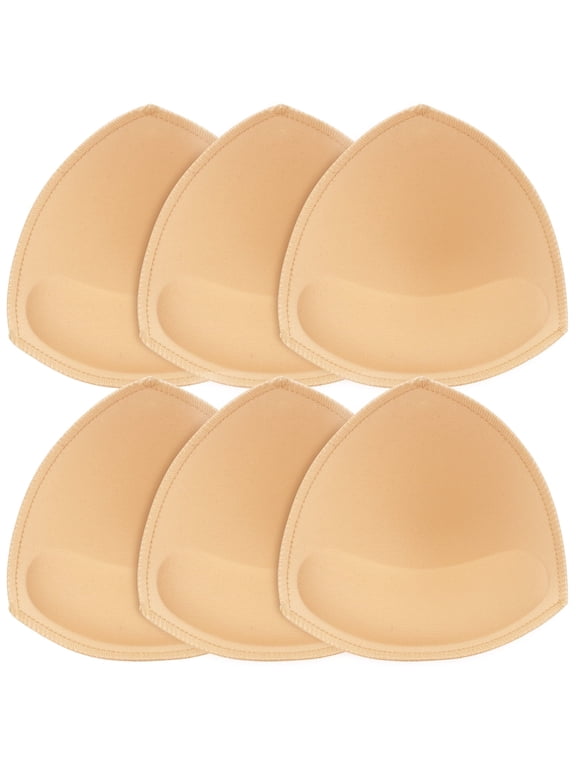 Bra Inserts Breast Pads 3 Pairs Sewn Edges bra inserts Fits A/B for Sport Bras Swimsuits Bikini Tops Beige