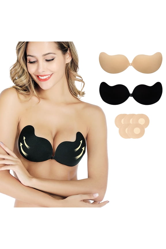 Sticky Bra Push Up Invisible Adhesive Bra, Backless Strapless Bra Push Up for Women, 2 Pair