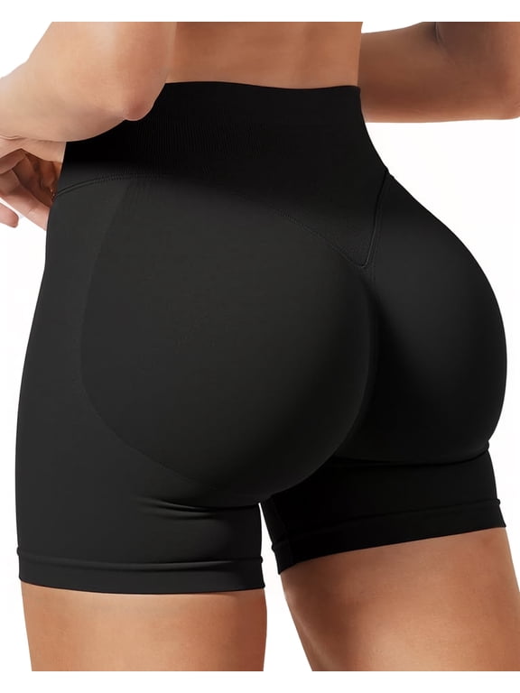 Womens Biker Shorts, Workout Shorts Scrunch Butt Lifting Compression Gym Running Yoga Shorts, Black