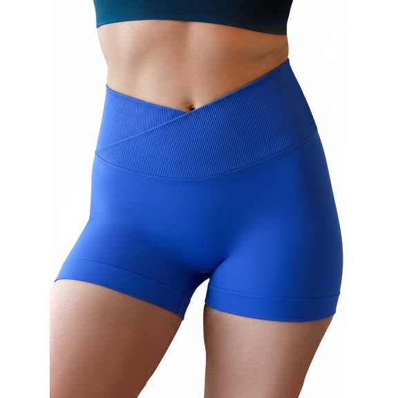 Nimiah Workout Shorts for Women Cross Waist Active Gym Spandex High Waisted Athletic Shorts, Royal Blue