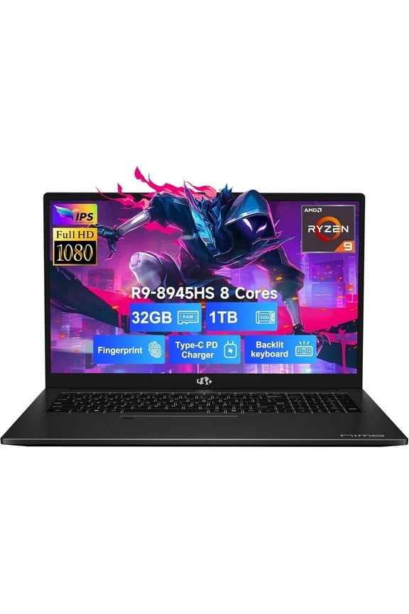 Gaming Laptop 17.3" Ryzen 9 8945HS,32GB RAM, 1TB SSD, Radeon 780M Graphics, PD 100W Type-C 4.0, AI&VR Ready Copilot+ PC, Backlit Keyboard Fingerprint