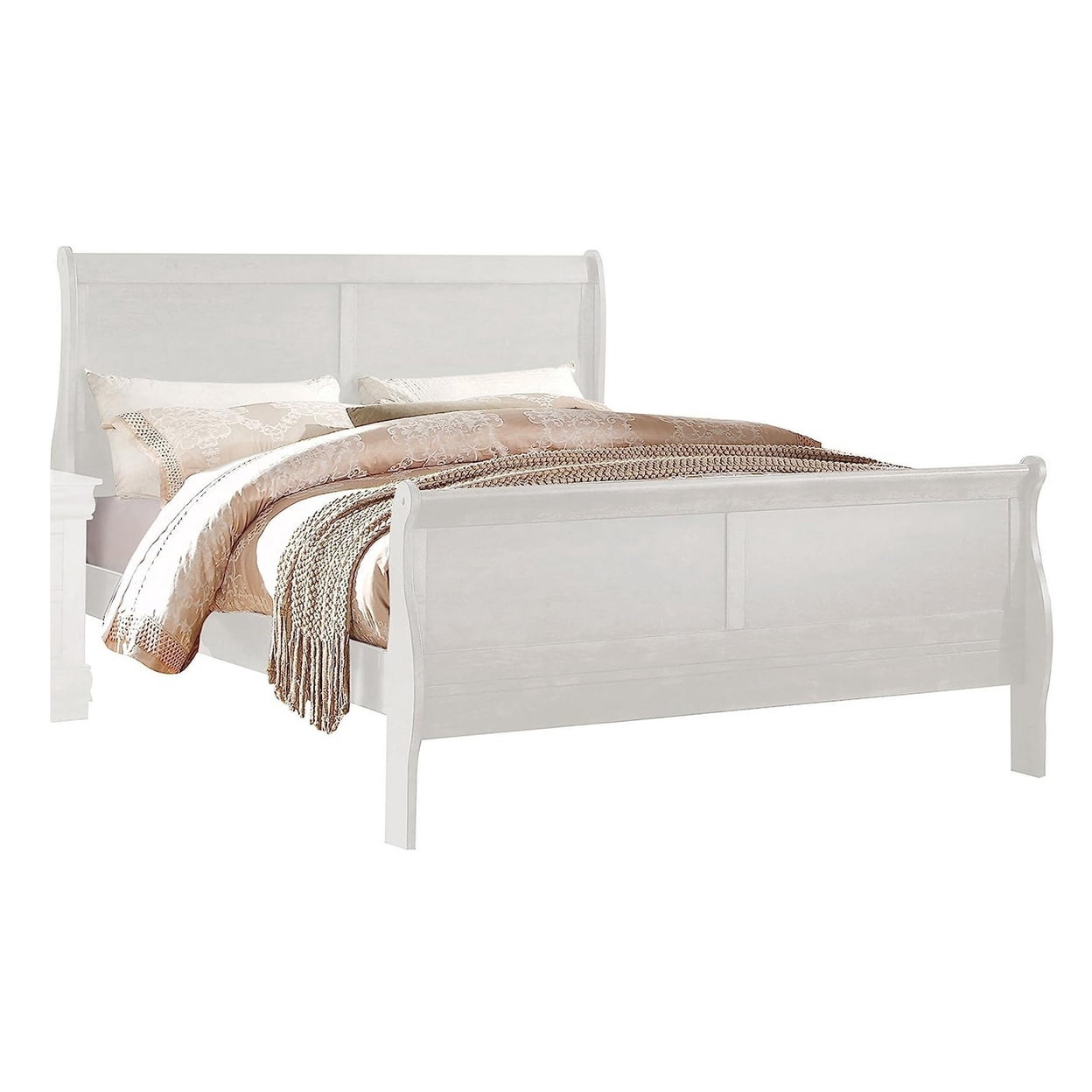 Nin King Size Sleigh Bed Minimalist Style Headboard Classic White Wood ...