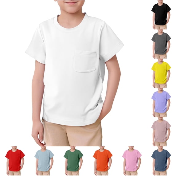 NinXxx Boys Basic Short Sleeve Pocket Crewneck Summer Casual Top White 8-9 Years