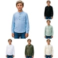thumbnail image 1 of NinXxx Boys Button Up Long Sleeve Dress Lightweight Pocket Shirt Sky Blue 7-8 Years, 1 of 5