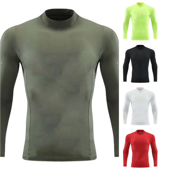 NinXxx Boys Long Sleeve Compression High Neck Athletic Training Top Green1 6-7 Years