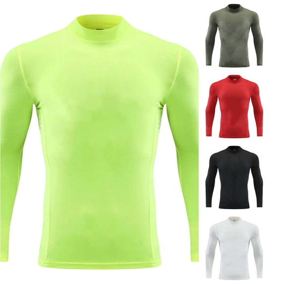 NinXxx Boys Long Sleeve Compression High Neck Athletic Training Top Green2 5-6 Years