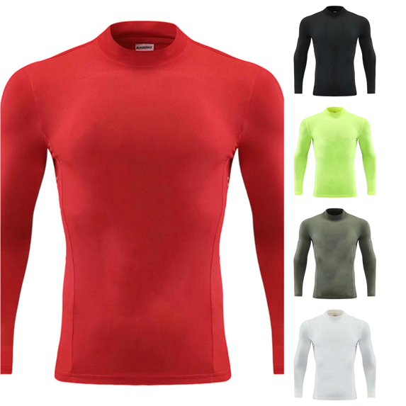 NinXxx Boys Long Sleeve Compression High Neck Athletic Training Top Red 7-8 Years