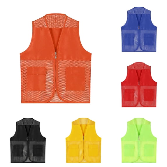 NinXxx Boys Mesh Breathable Fishing Vest with Pockets Travel Hiking Orange 6-7 Years