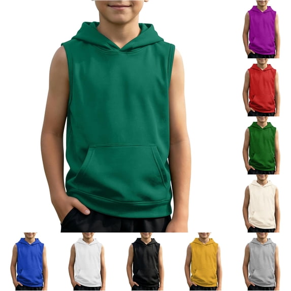 NinXxx Boys Tank Top Muscle Tee Sleeveless Workout Athletic Shirt Army Green 9-10 Years