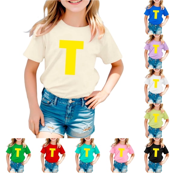 NinXxx Children Fashion Letter Printed Casual Comfortable Top Beige 8-9 Years