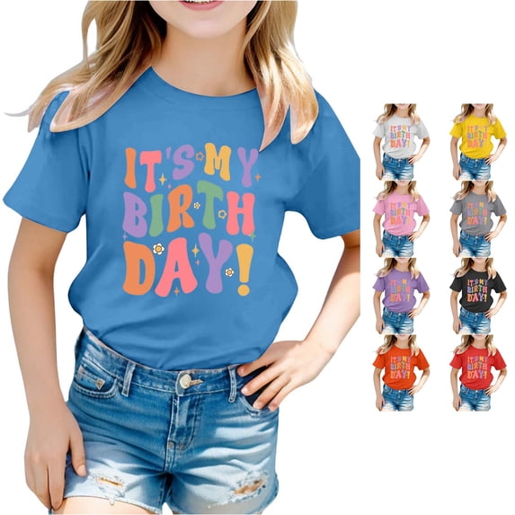 NinXxx Girls Birthday Printed Party Tee Cute Outfit Blue 90