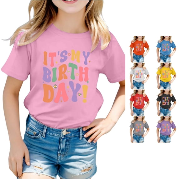NinXxx Girls Birthday Printed Party Tee Cute Outfit Pink 90