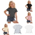 thumbnail image 1 of NinXxx Girls Fashion Ribbed Knit Tie Shoulder Basic Shirt Dark Gray 2-3 Years, 1 of 5
