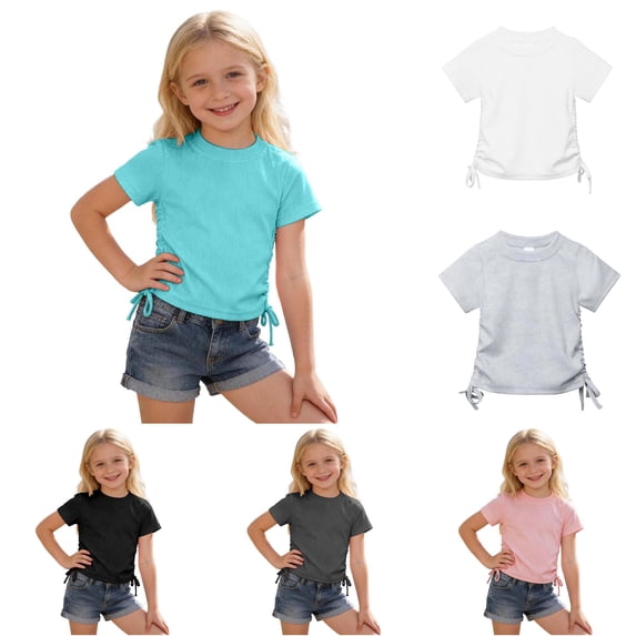 NinXxx Girls Fashion Ribbed Knit Tie Shoulder Basic Shirt Sky Blue 10-11 Years