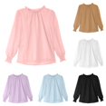 thumbnail image 1 of NinXxx Girls Flocked Mesh Ruffle Stand Collar Long Sleeve Blouse Light Pink 9-10 Years, 1 of 5