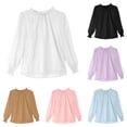 thumbnail image 1 of NinXxx Girls Flocked Mesh Ruffle Stand Collar Long Sleeve Blouse White 11-12 Years, 1 of 5