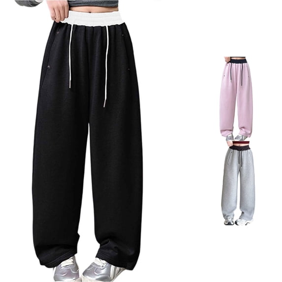 NinXxx Girls Loose Straight Sweatpants Elastic Daily School Outfit Black 12-13 Years