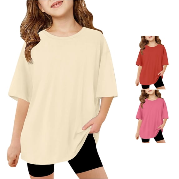 NinXxx Girls Oversized Crewneck Short Sleeve Everyday Tee Beige 13-14 Years