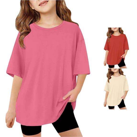 NinXxx Girls Oversized Crewneck Short Sleeve Everyday Tee Hot Pink 5-6 Years