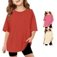 thumbnail image 1 of NinXxx Girls Oversized Crewneck Short Sleeve Everyday Tee Red 13-14 Years, 1 of 7
