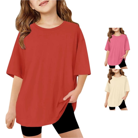 NinXxx Girls Oversized Crewneck Short Sleeve Everyday Tee Red 13-14 Years