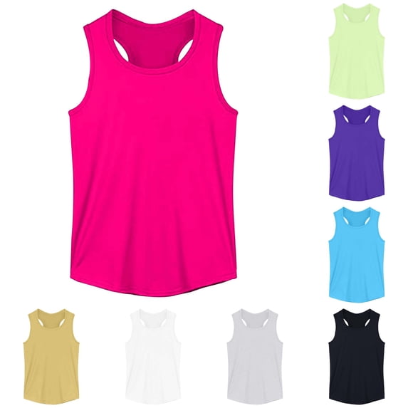 NinXxx Girls Ribbed Stretch Sleeveless Basic Slim Tee Hot Pink 9-10 Years