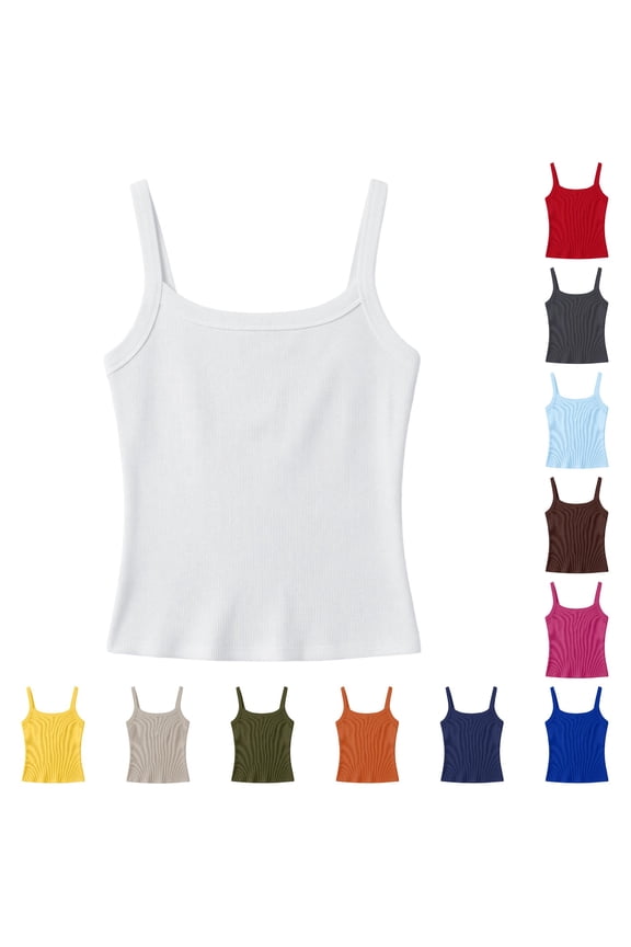 Girls Ribbed Stretch Sleeveless Basic Slim Tee White 8-9 Years