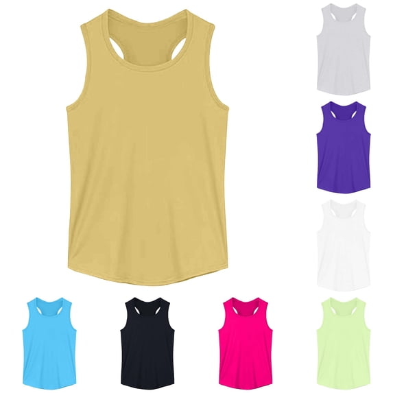 NinXxx Girls Ribbed Stretch Sleeveless Basic Slim Tee Yellow 7-8 Years