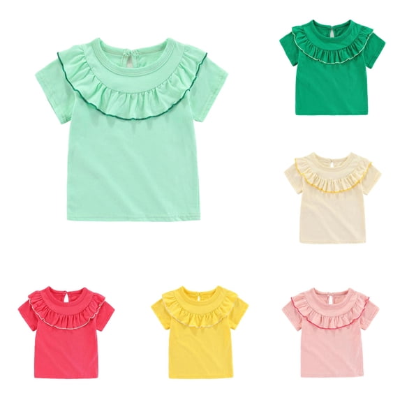 NinXxx Girls Ruffle Tee Round Neck Soft Daily Blouse Light Green 2-3 Years