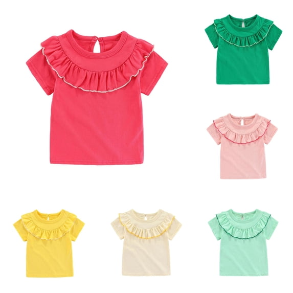 NinXxx Girls Ruffle Tee Round Neck Soft Daily Blouse Red 2-3 Years