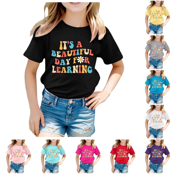 NinXxx Girls School Season Printed Casual Short Sleeve Tee Black 110.00