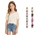 thumbnail image 1 of NinXxx Girls Solid Slim Shoulder Lightweight Breathable Everyday Tee Top Beige 8-9 Years, 1 of 5