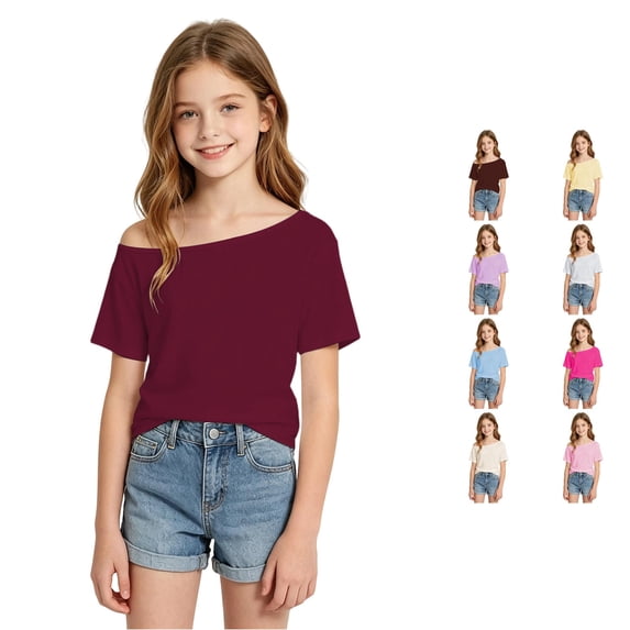 NinXxx Girls Solid Slim Shoulder Lightweight Breathable Everyday Tee Top 11-12 Years