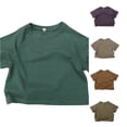 thumbnail image 1 of NinXxx Girls Striped Short Sleeve Crewneck Comfy Summer Tee Dark Green 4-5 Years, 1 of 5