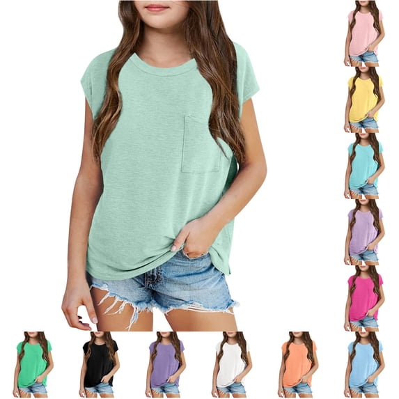 NinXxx Girls Summer Hooded Short Sleeve Casual Front Pocket Tee Light Green 9-10 Years