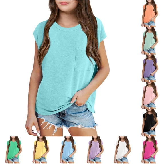 NinXxx Girls Summer Hooded Short Sleeve Casual Front Pocket Tee Sky Blue 13-14 Years