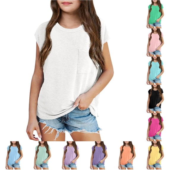 NinXxx Girls Summer Hooded Short Sleeve Casual Front Pocket Tee White 13-14 Years
