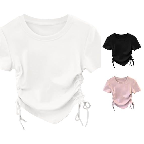 NinXxx Girls Summer Irregular Short Sleeve Lightweight Tee Shirt White 5-6 Years