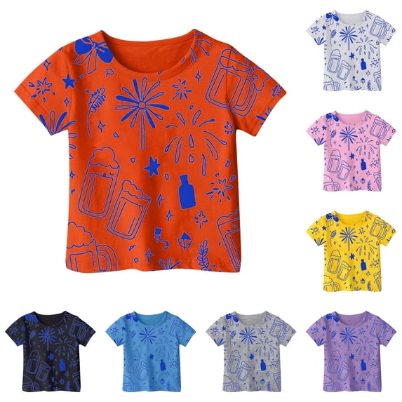 NinXxx Girls Summer Loose Short Sleeve Outdoor School Tee Orange 6-7 Years