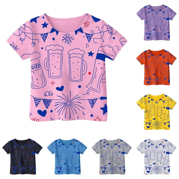 NinXxx Girls Summer Loose Short Sleeve Outdoor School Tee Pink 1-2 Years