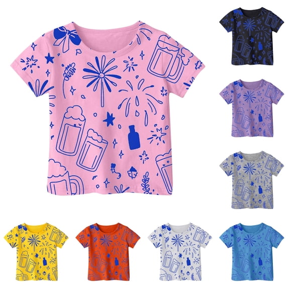 NinXxx Girls Summer Loose Short Sleeve Outdoor School Tee Pink 6-7 Years