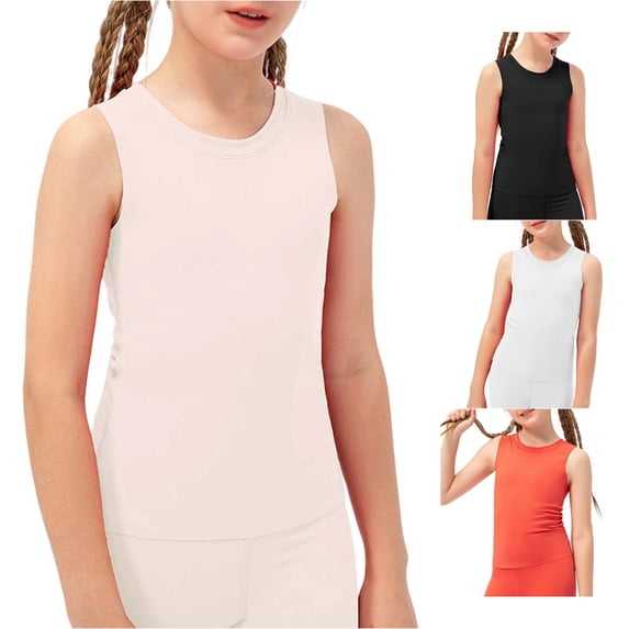 NinXxx Girls Workout Stretchy Yoga Vest Breathable Athletic Tee Top Pink 7-8 Years