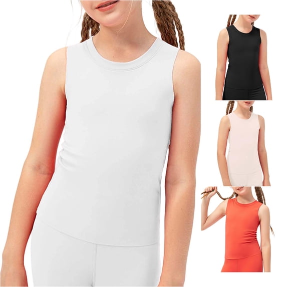 NinXxx Girls Workout Stretchy Yoga Vest Breathable Athletic Tee Top White 9-10 Years