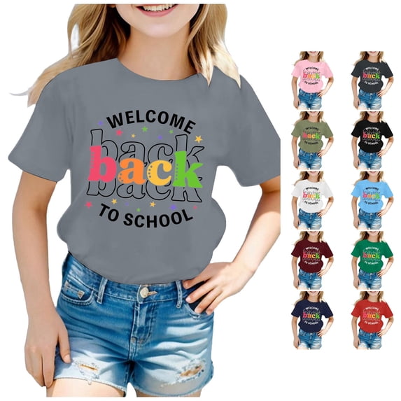 NinXxx Kids Back To School Graphic Round Neck Short Sleeve Tee Light Gray 10-11 Years