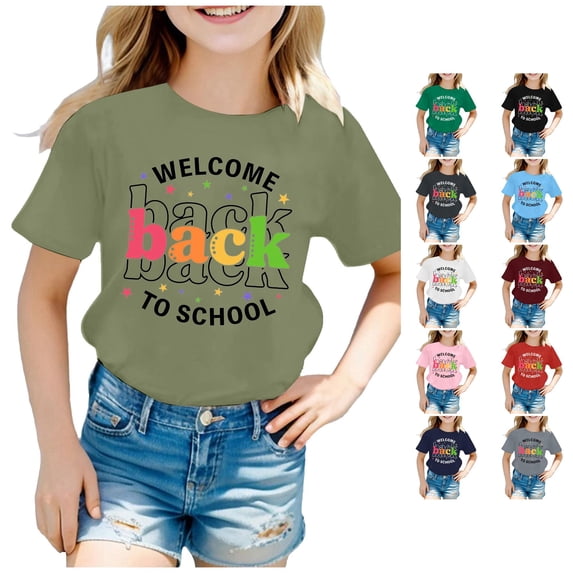 NinXxx Kids Back To School Graphic Round Neck Short Sleeve Tee Light Green 3-4 Years